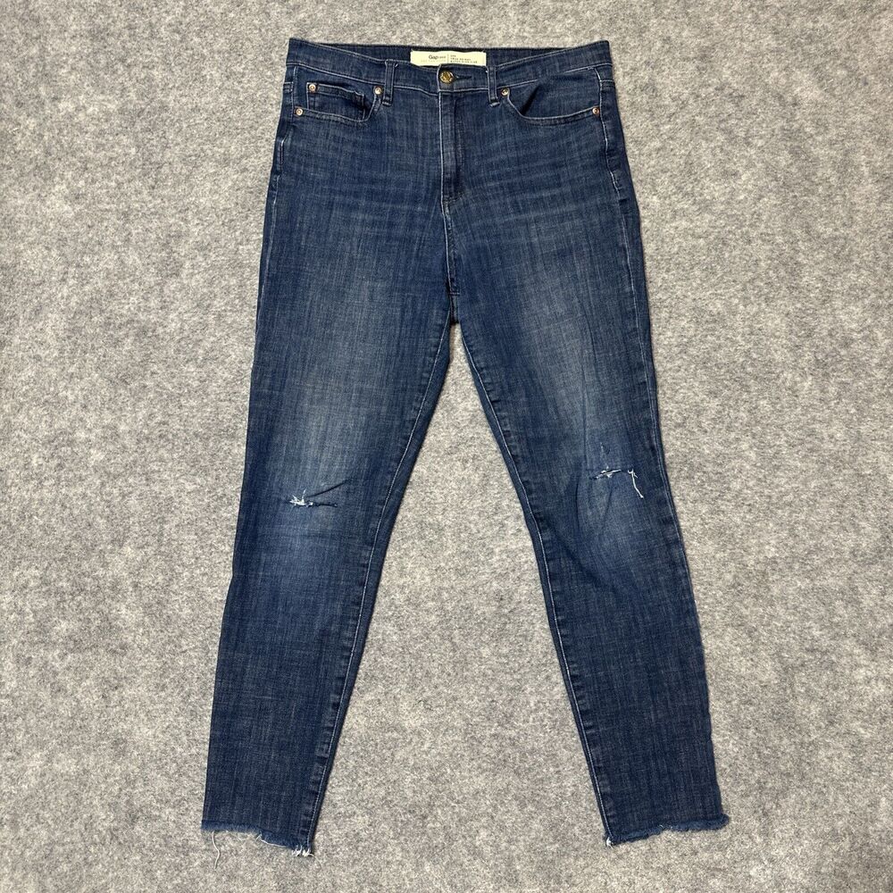 Gap 1969 True‎ Skinny Jeans 30R Super High Rise Dark Wash Blue Distressed